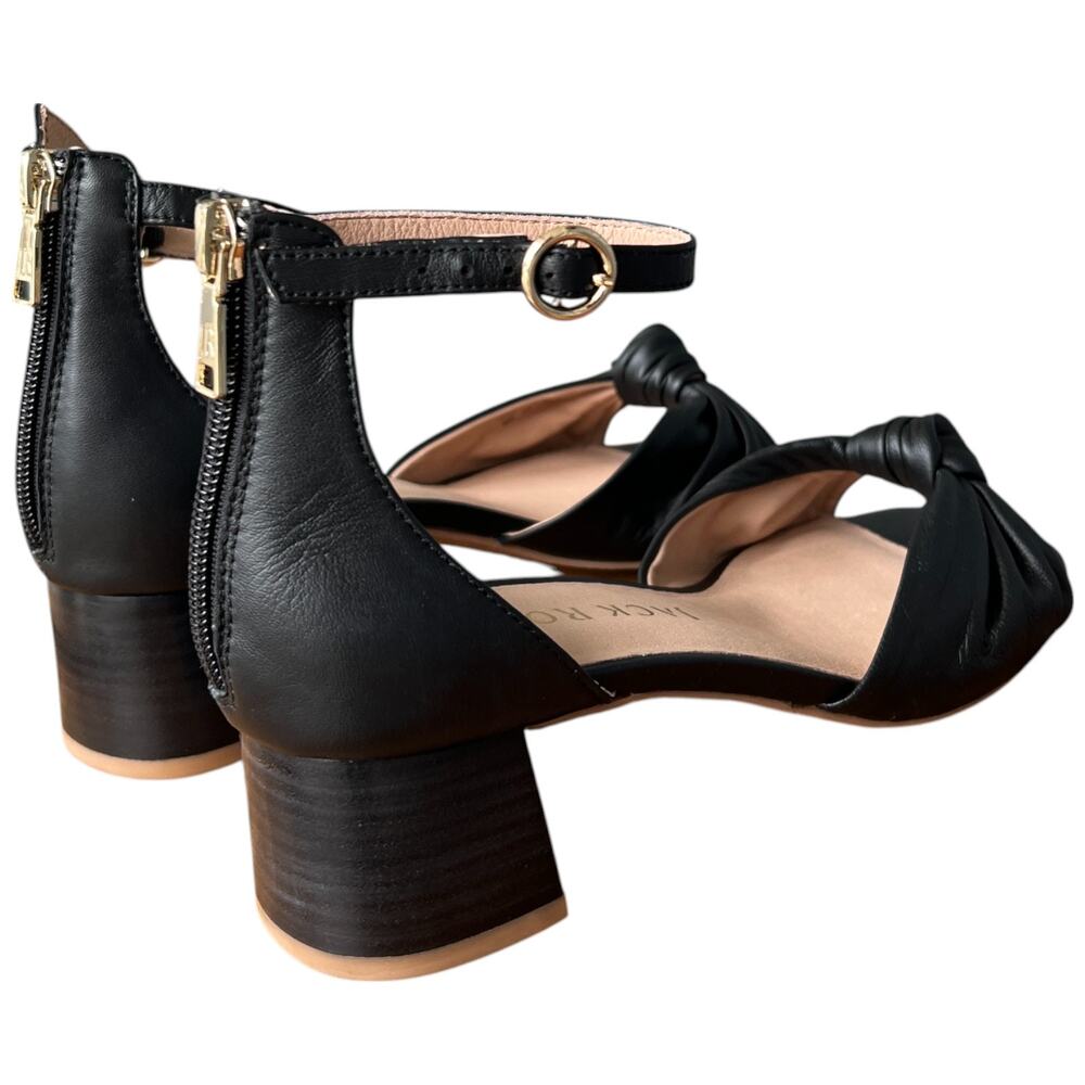 JACK ROGERS Abigail Mid Heel Women's Size 8 Black Leather Knot Dress Sandals - Picture 5 of 14